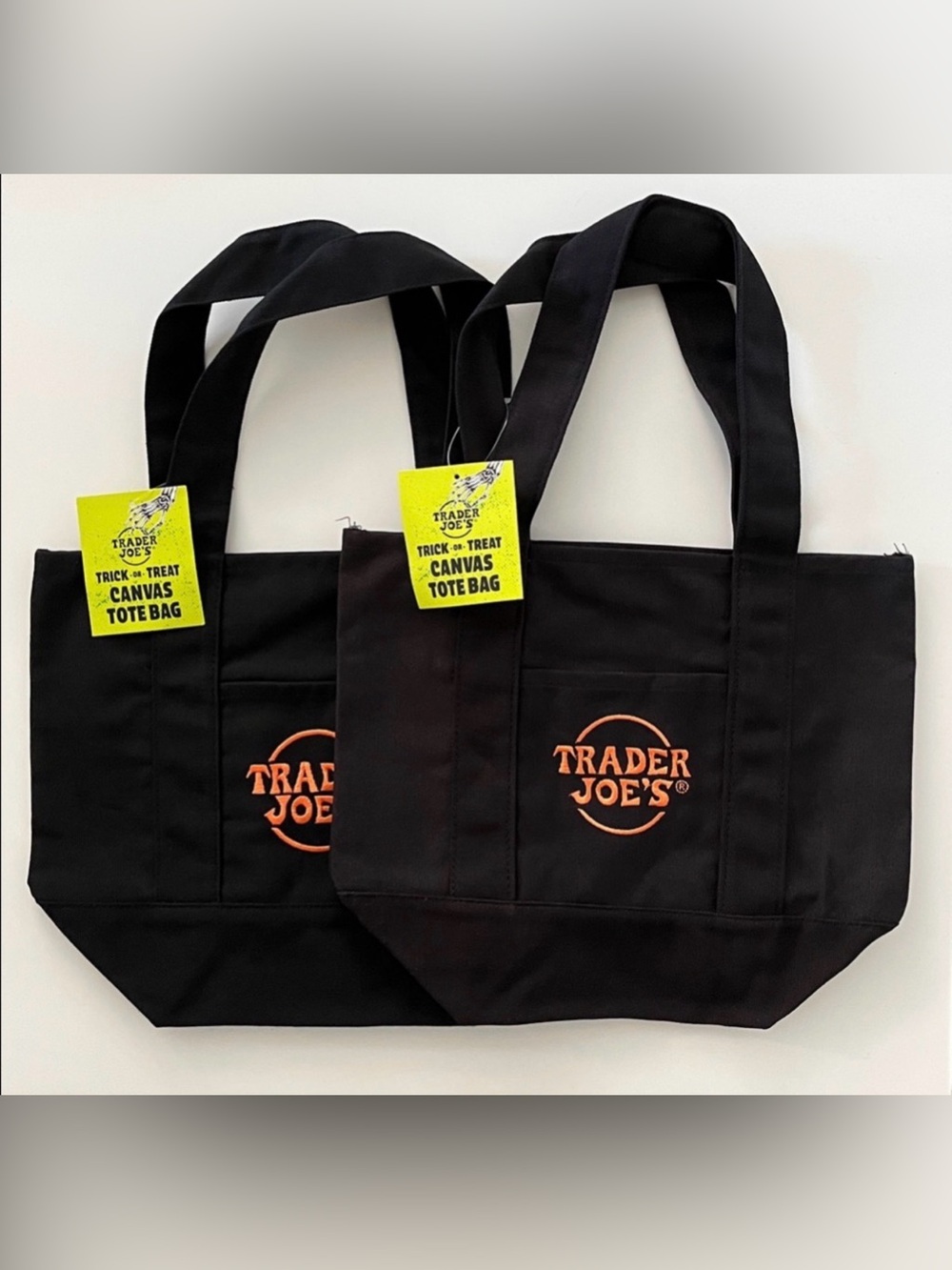 Trader Joe's Mini Canvas Halloween Tote Bags - Set of 2 - Black